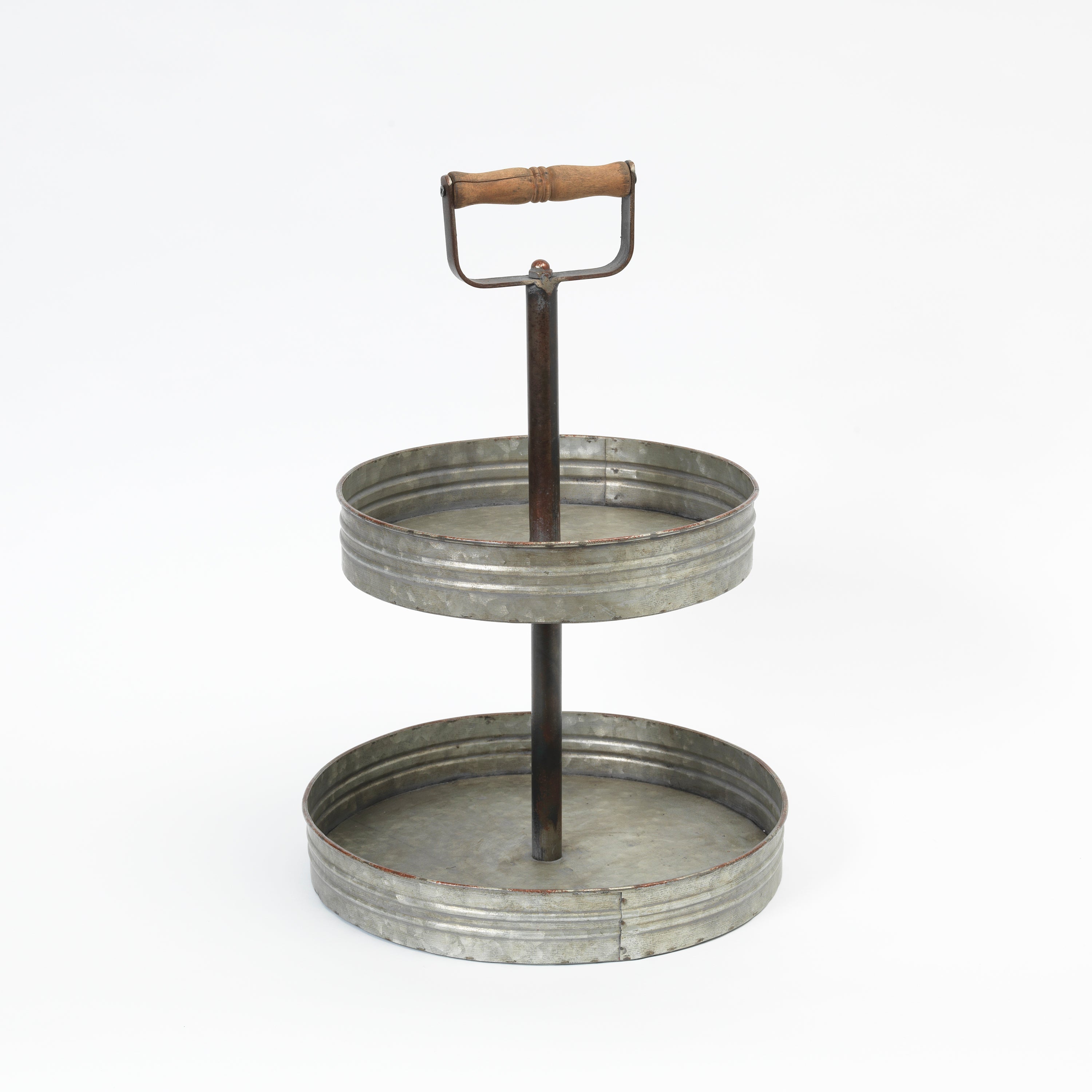 18 Inch 2 Tier Rustic Round Galvanized Metal Planter Tray